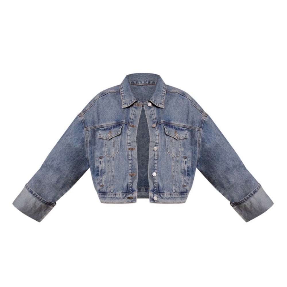 NWT PrettyLittleThing Vintage Turn Up Cuff Denim Jacket